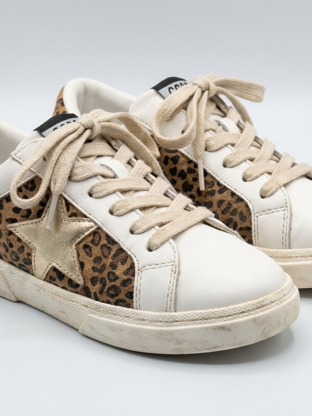 art class Leopard Print Sneakers with Gold Star - White Tan